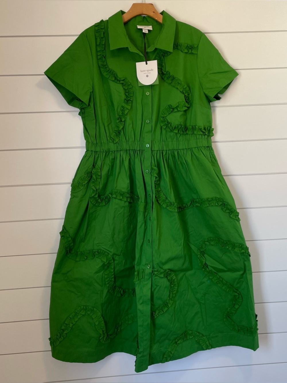 Kate Spade Women’s Green Ruffle-Trim Shirt Dress - Picture 4 of 8